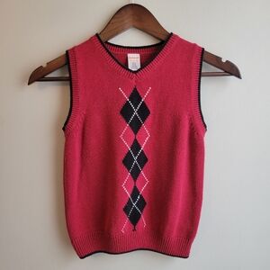 Gymboree Boys Holiday School Formal Red And Black Argyle Sweater Vest, XS/4